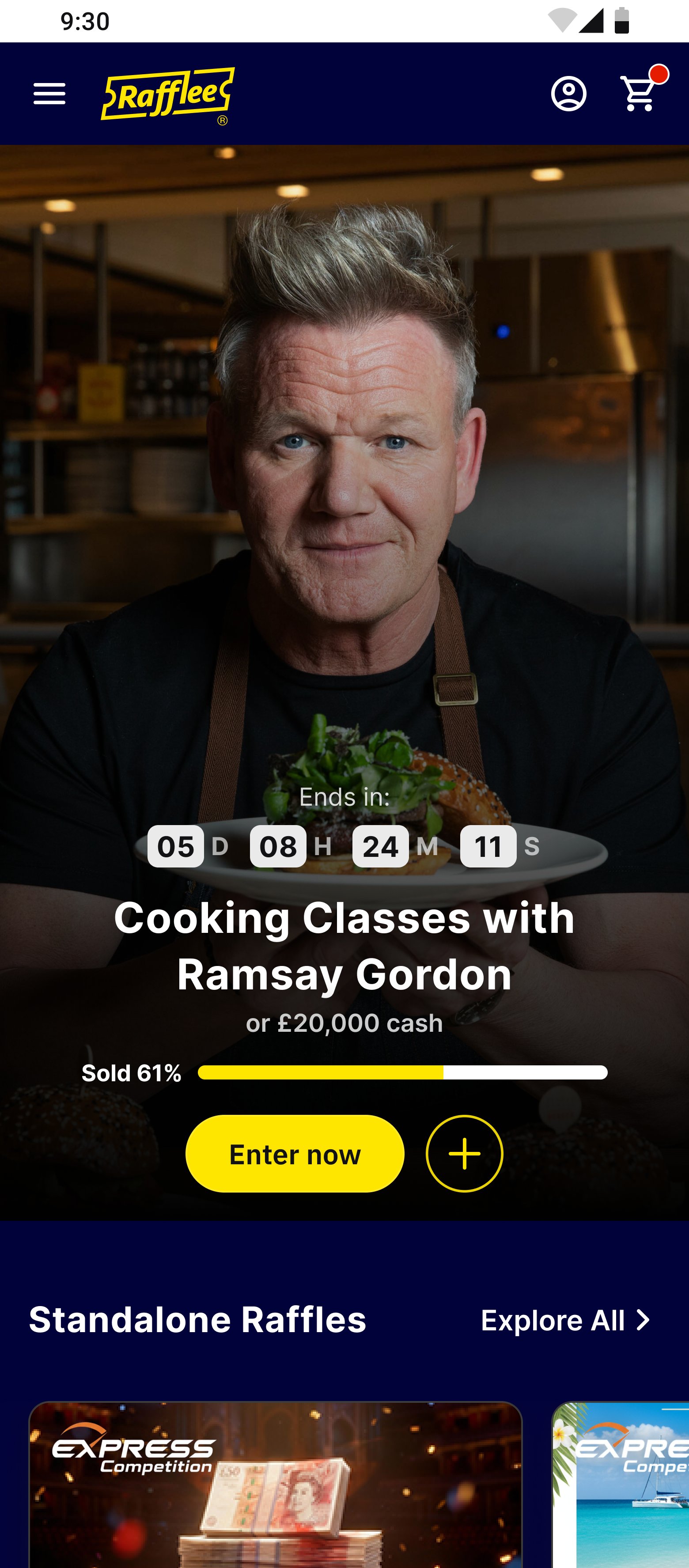 Rafflee mobile homepage